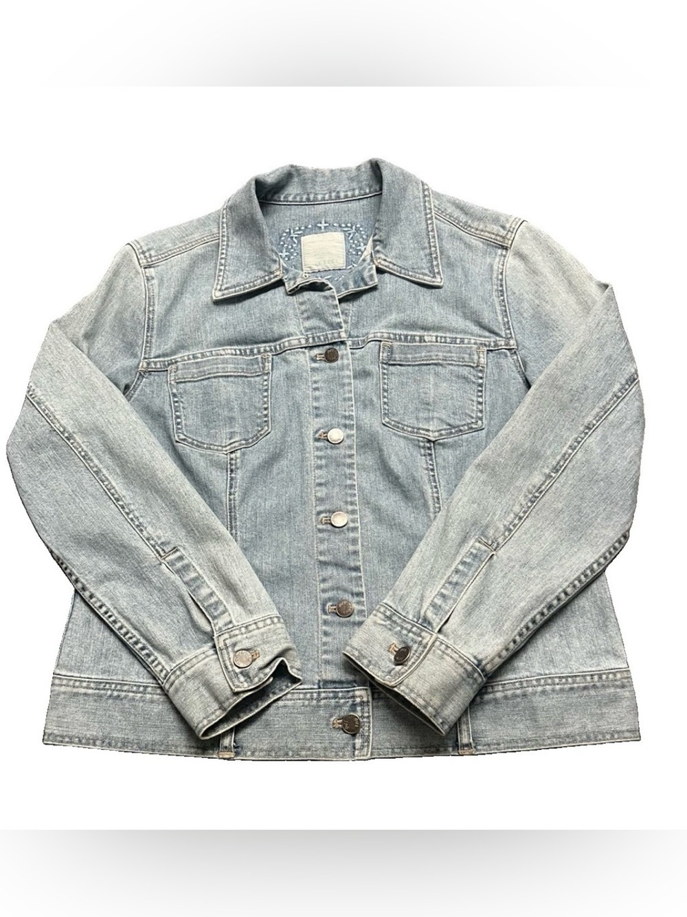 J. Jill Embroidered Light Wash Denim Jacket Size Medium